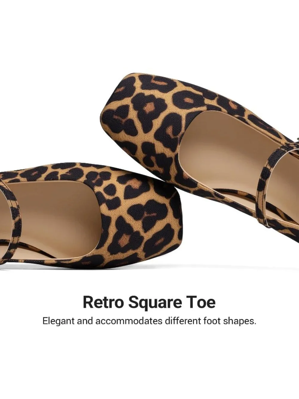 DREAM PAIRS Women's Leopard Faux Leather Square Toe Buckle Flats Low Heel Shoes